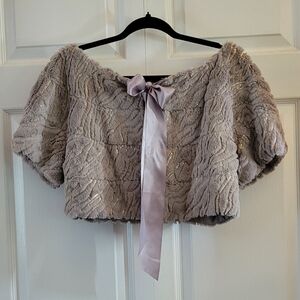 Large Furry Dressy Shrug with Ribbon & Sequins